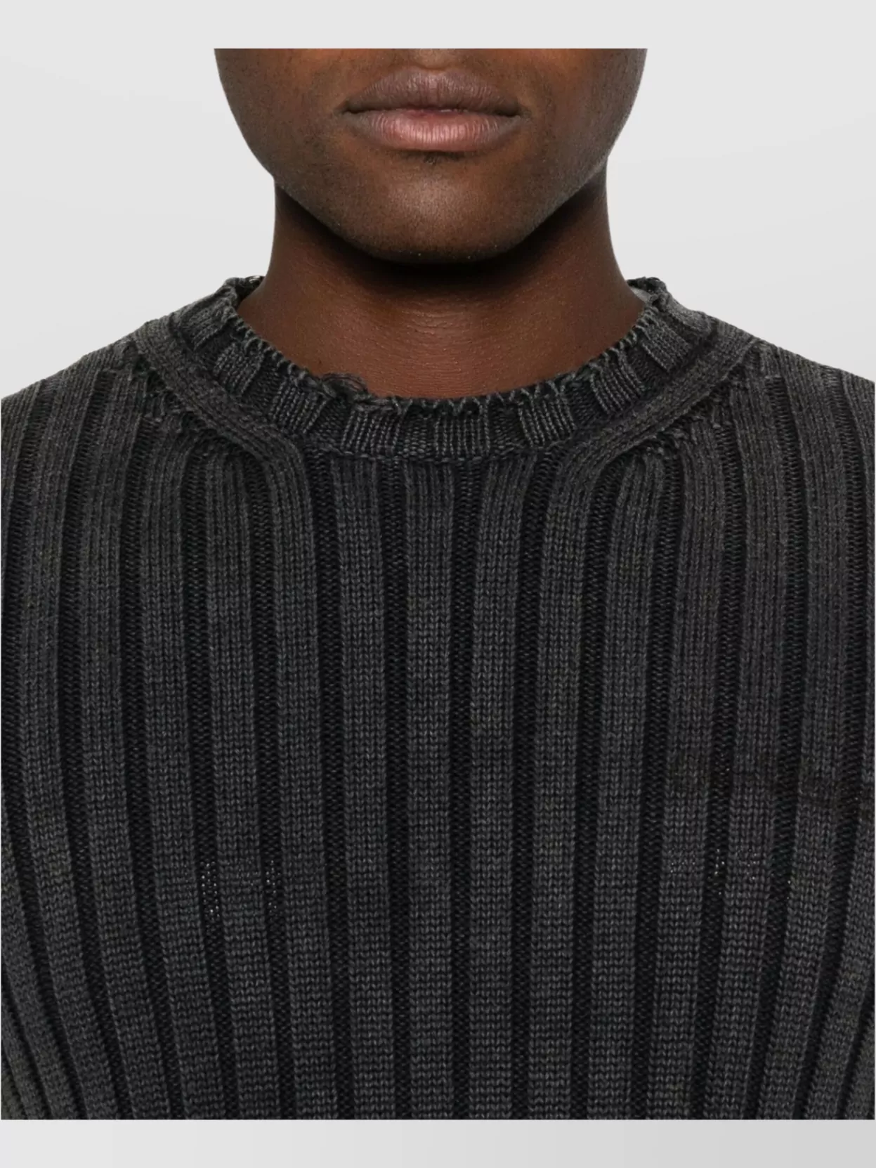 Off-White Crew Neck Long Sleeve Knitwear With Distressed Hem