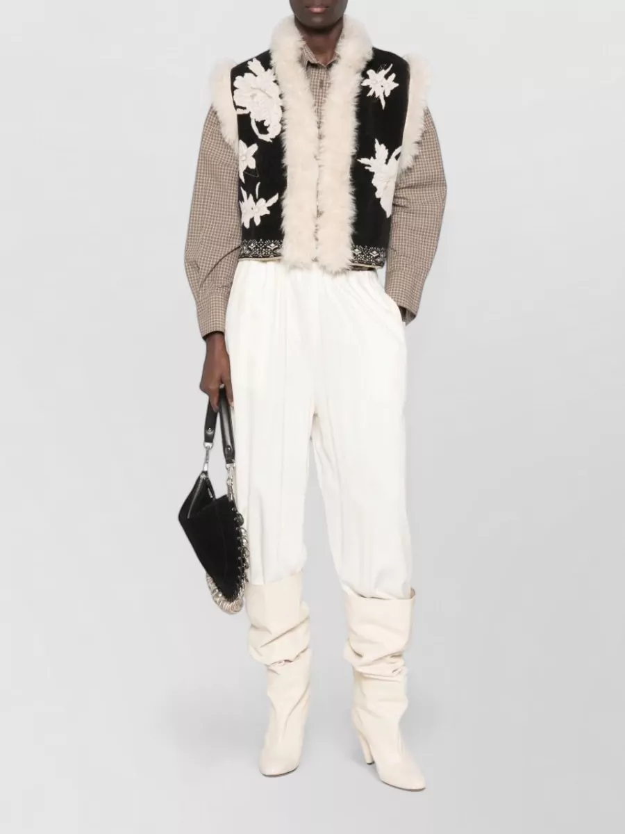 Forte Forte Floral embroidered faux fur trim sleeveless vest