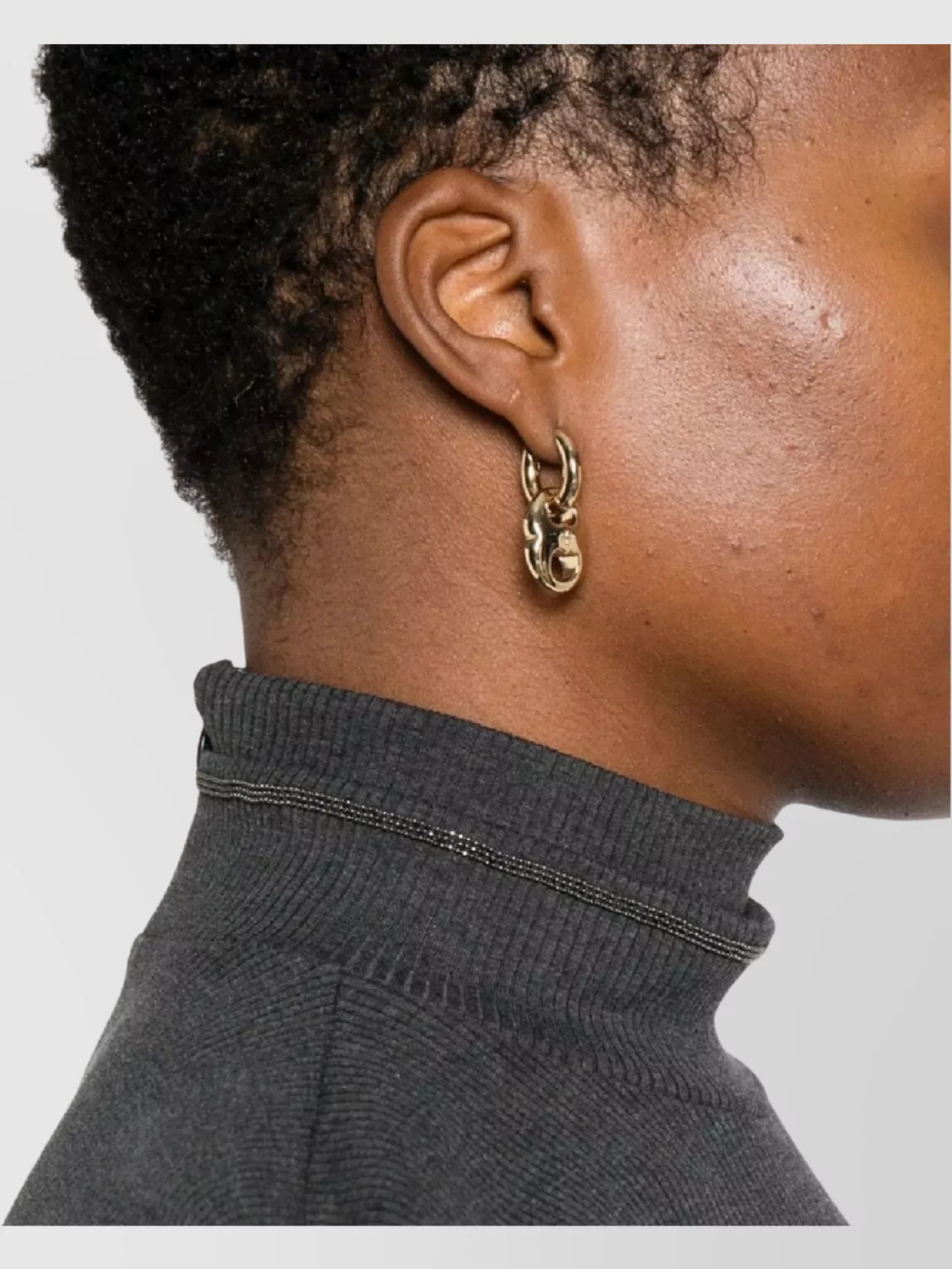 Brunello Cucinelli Short Sleeve Ribbed Turtleneck Top In Black