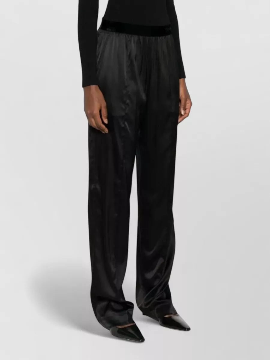 Tom Ford Silk Satin Logo Embroidered Trousers