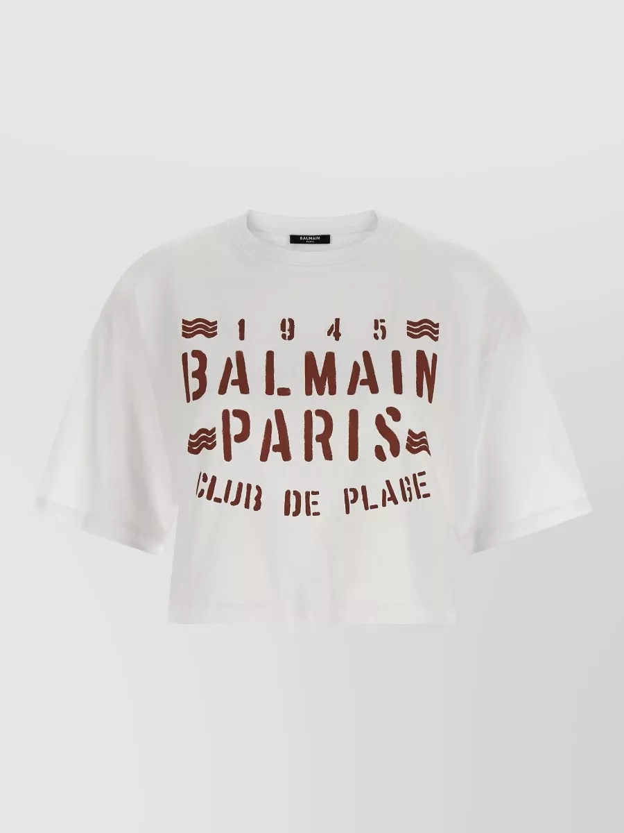 Balmain Ribbed Oversized Logo Print Cotton T-Shirt