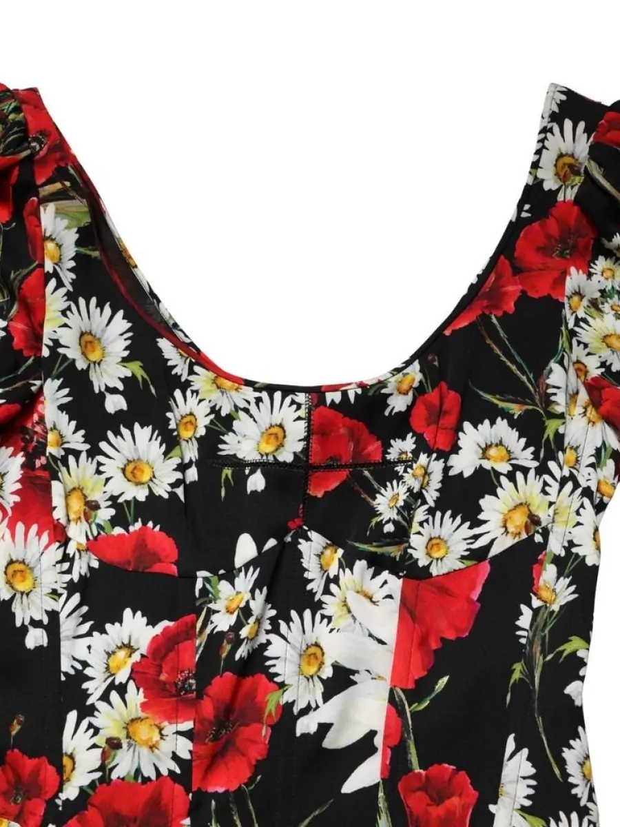 Dolce&Gabbana Silk Floral-Print Long-Sleeve Maxi Dress