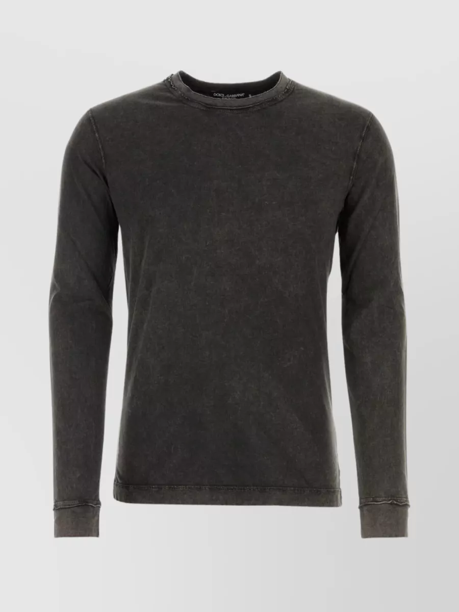 Shop Dolce & Gabbana Long Sleeves Cotton Crew-neck T-shirt In Grey