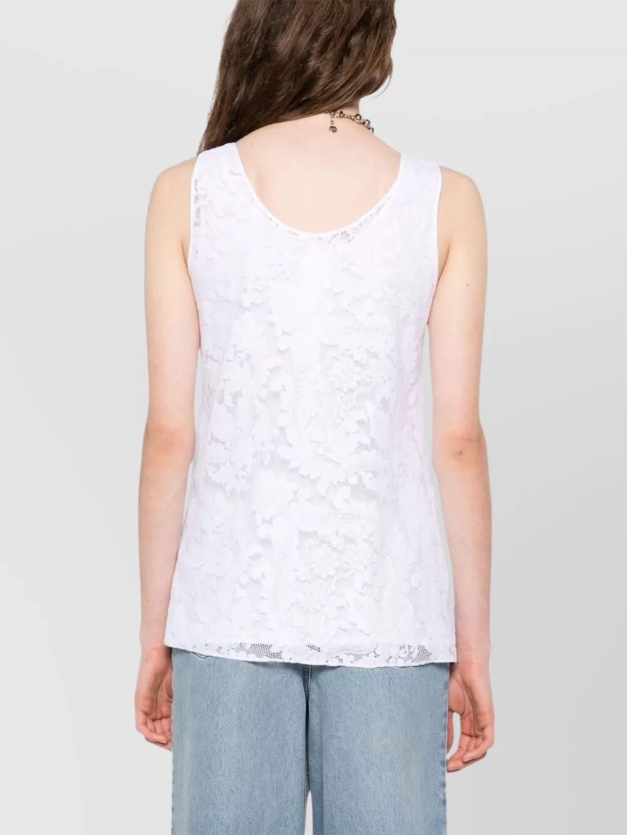 Max Mara Floral Lace Scoop Neck Sleeveless Top