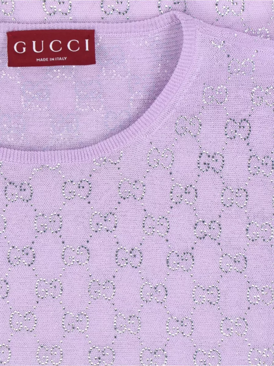 Gucci Silk Ribbed Logo-Print Crystal-Embellished Crewneck Sweatshirt