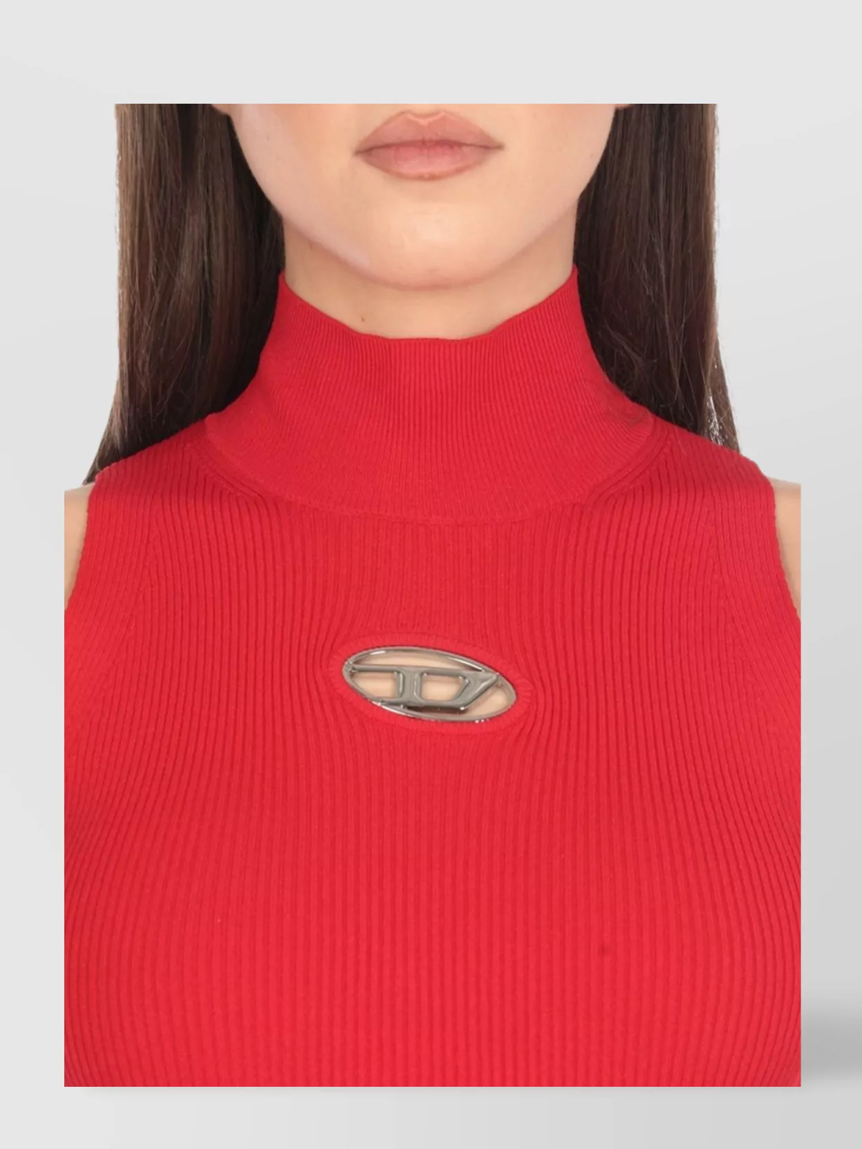 Diesel Ribbed Pattern High Neck Sleeveless Top