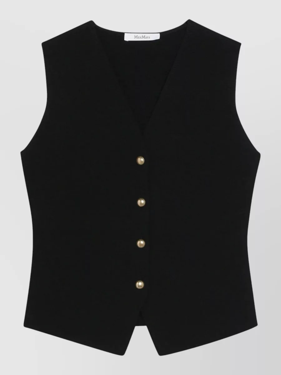 Max Mara Tailored Sleeveless Button Detail V Neck Vest In Blue