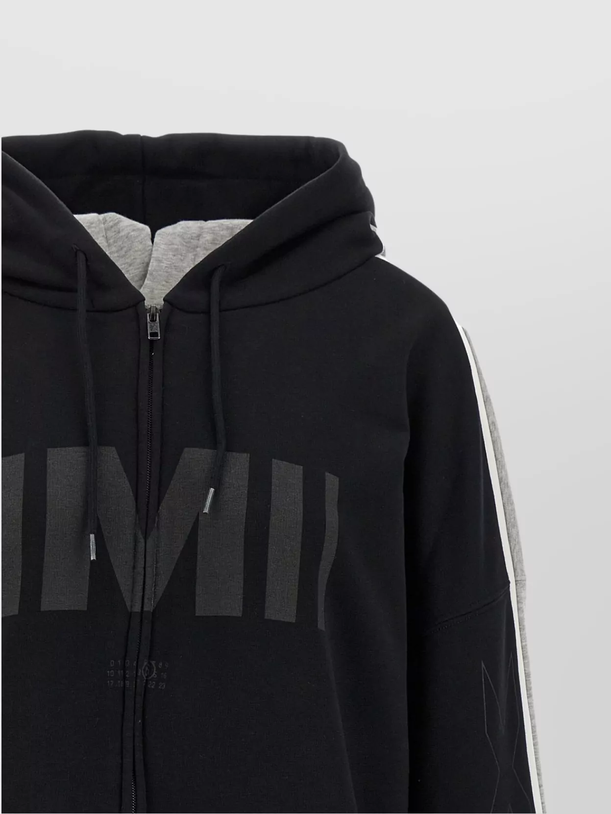 Mm6 Maison Margiela Graphic Print Kangaroo Pocket Drawstring Hood Ribbed Cuffs Hoodie