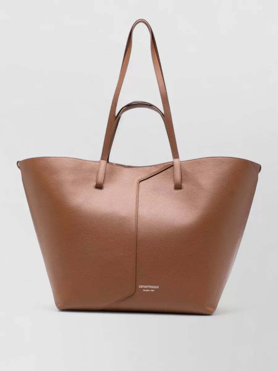 Emporio Armani grained leather logo print paneled tote bag