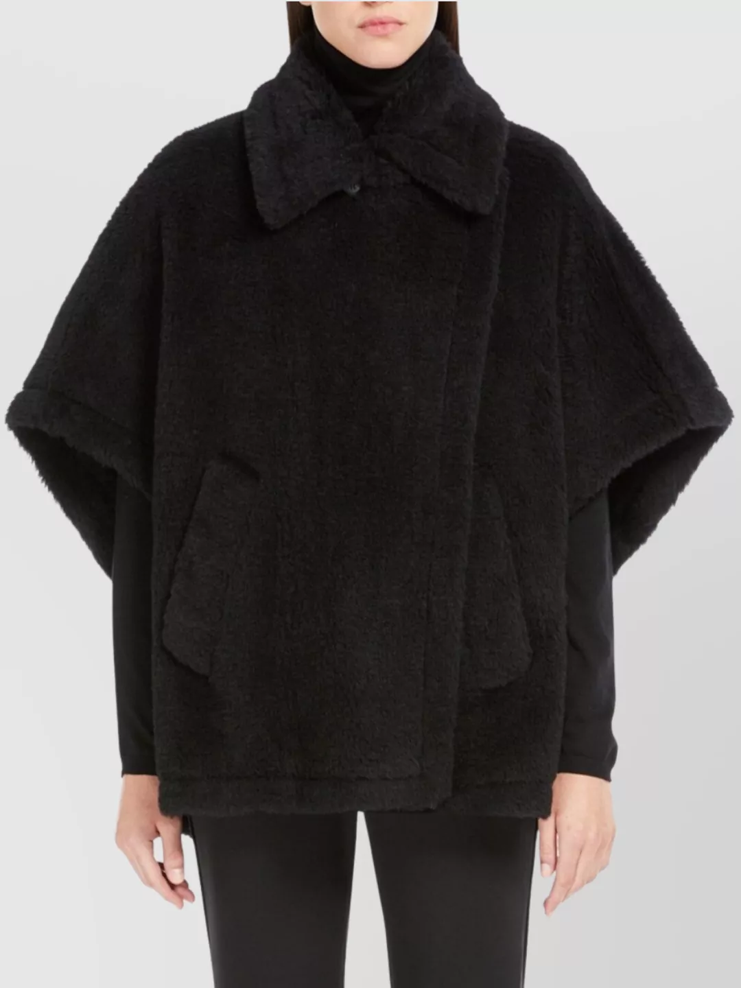 Max Mara Alpaca Wool Teddy Cape With Silk Base