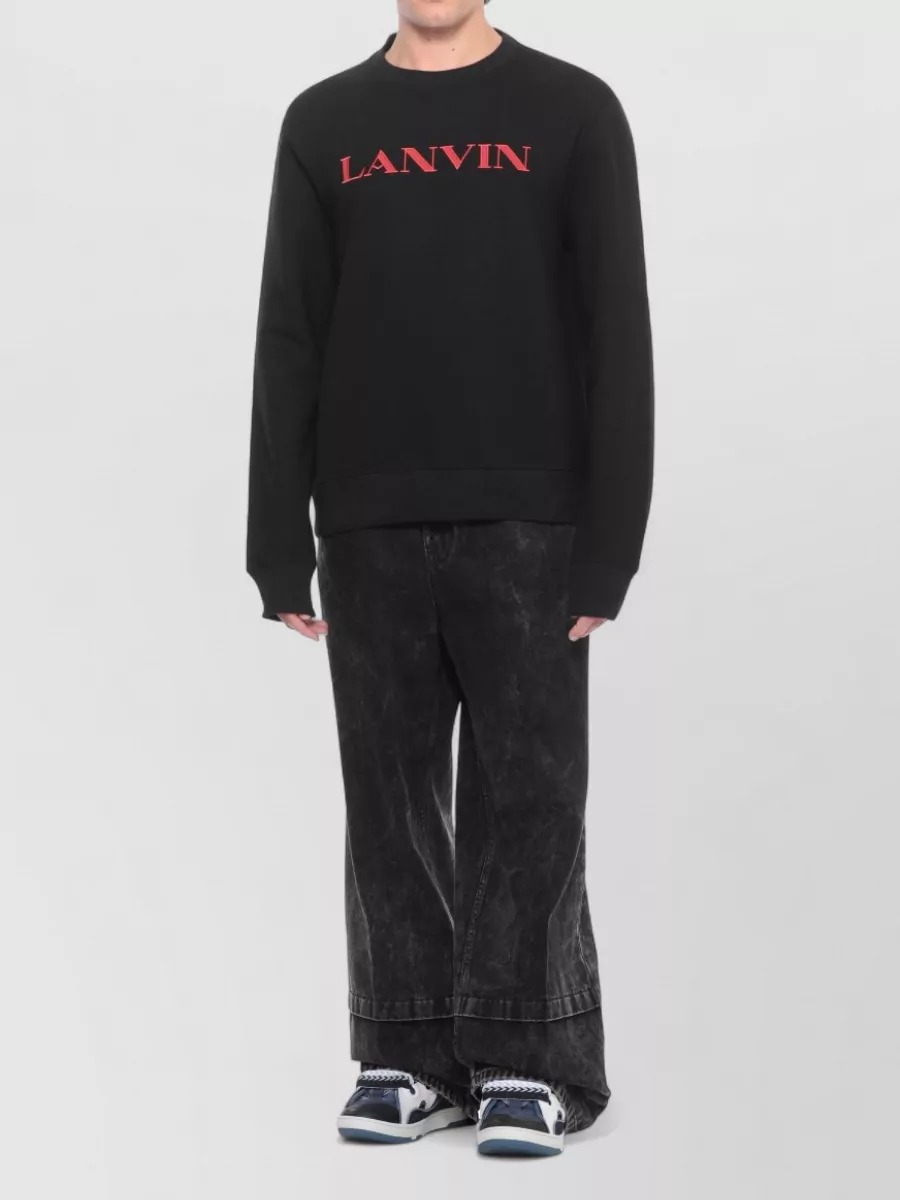 Lanvin Cotton Crewneck Sweatshirt Ribbed Trims Long Sleeves