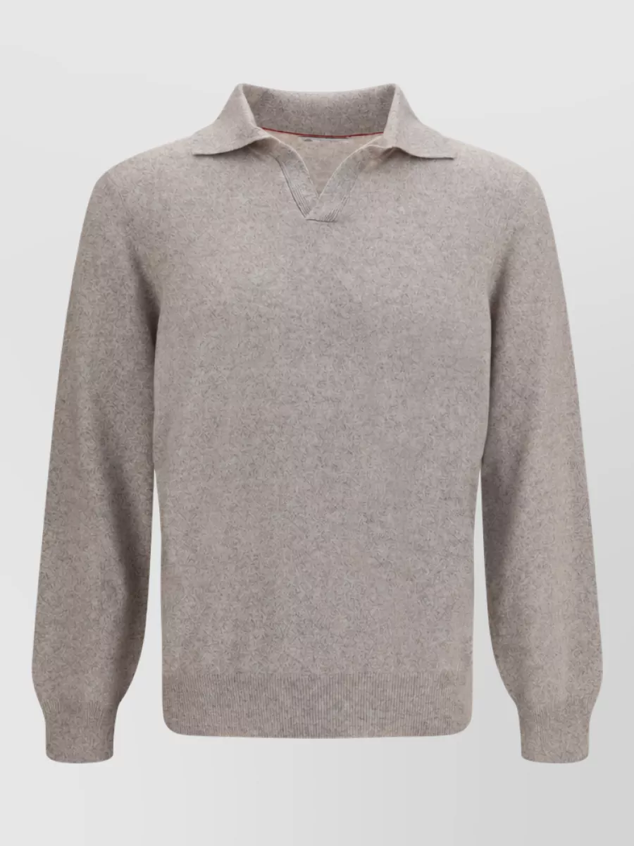 Brunello Cucinelli cashmere striped knit long-sleeve polo shirt