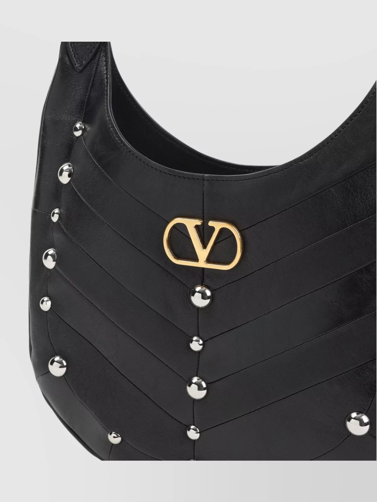 Valentino Garavani Hoboho Hobo Bag In Chevron-patterned Nappa Leather With Studs In Black