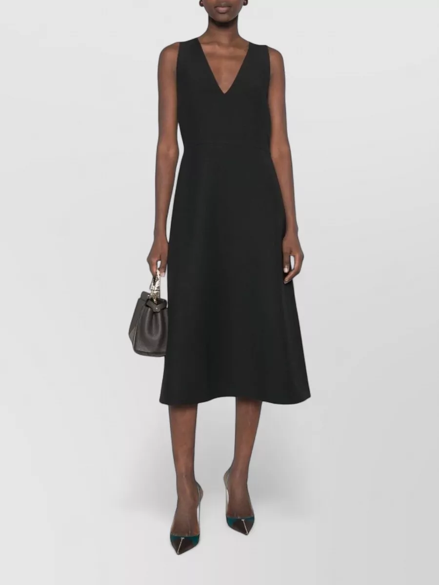 Fendi wool silk v-neck sleeveless a-line midi dress