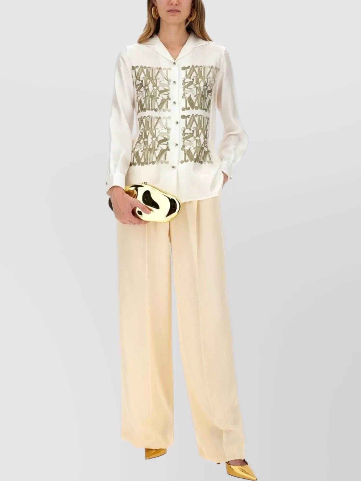 Max Mara Wide Leg High Waist Trousers In Neutral