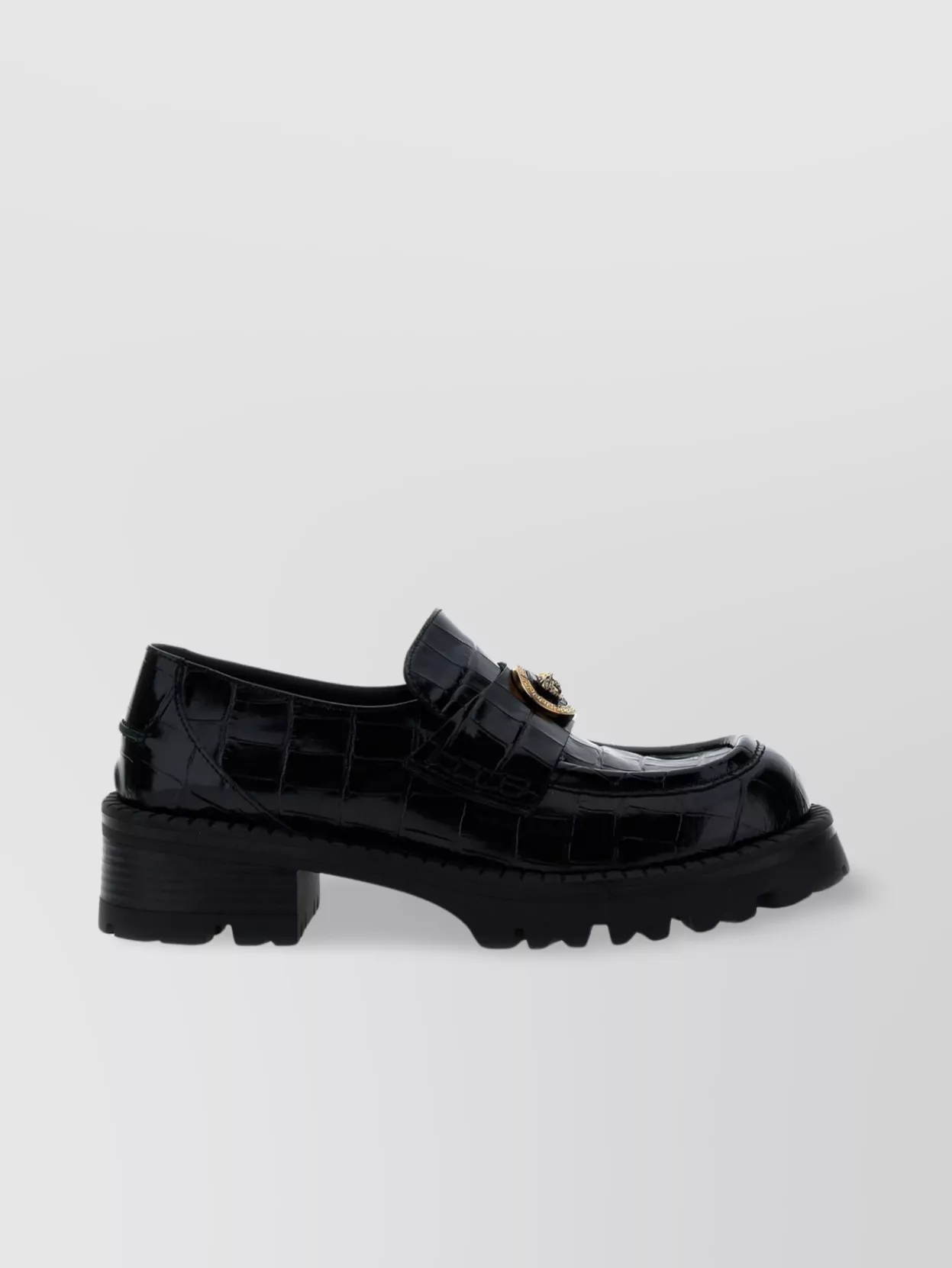Versace 'chunky Sole Nomad Crocodile Pattern Loafers' In Black