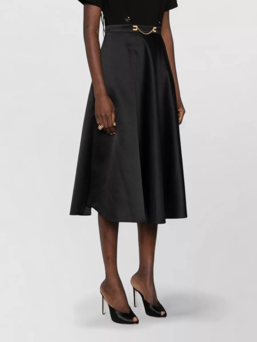 Elisabetta Franchi High Waist Flared Midi Skirt Gold Hardware