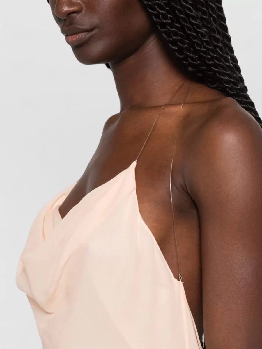 Mugler Silk Cowl Neck Backless Sleeveless Midi Dress