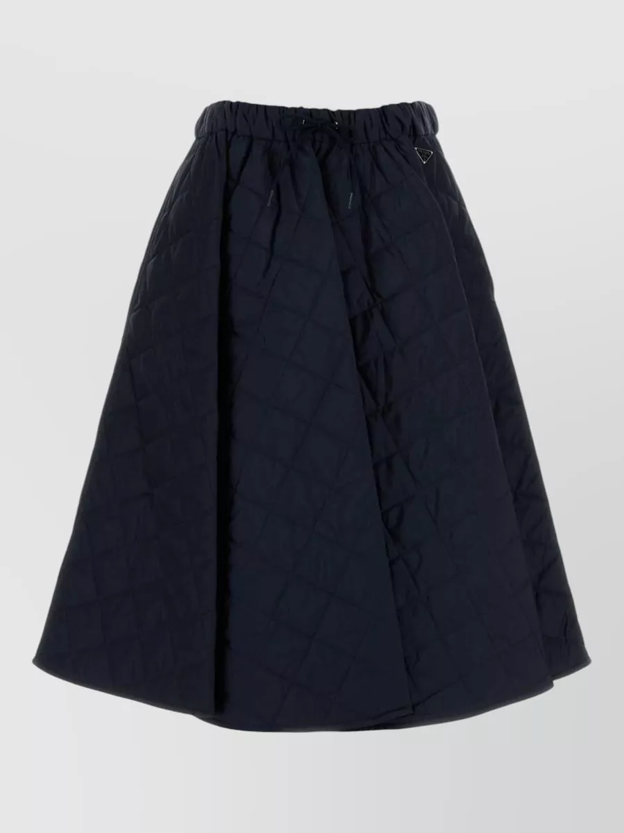 Prada Renylon Aline Skirt Quilted Texture Waistband In Blue