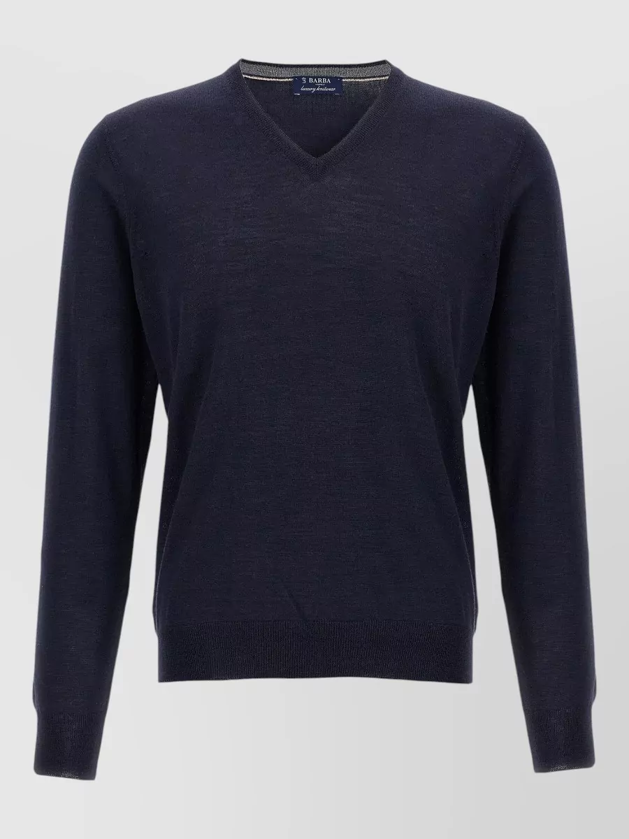 Barba wool silk v-neck long-sleeve jumper