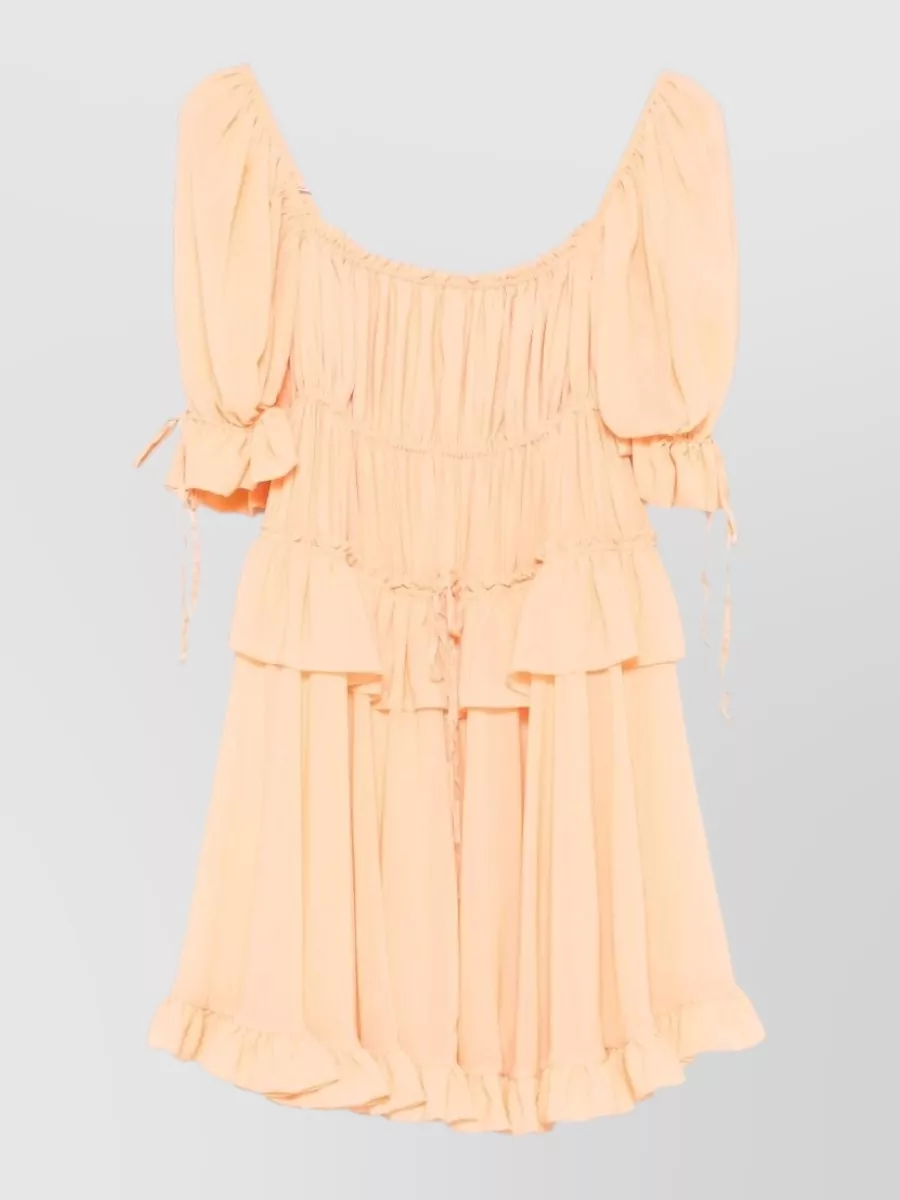Chloé Silk tiered square-neck puff-sleeve mini dress