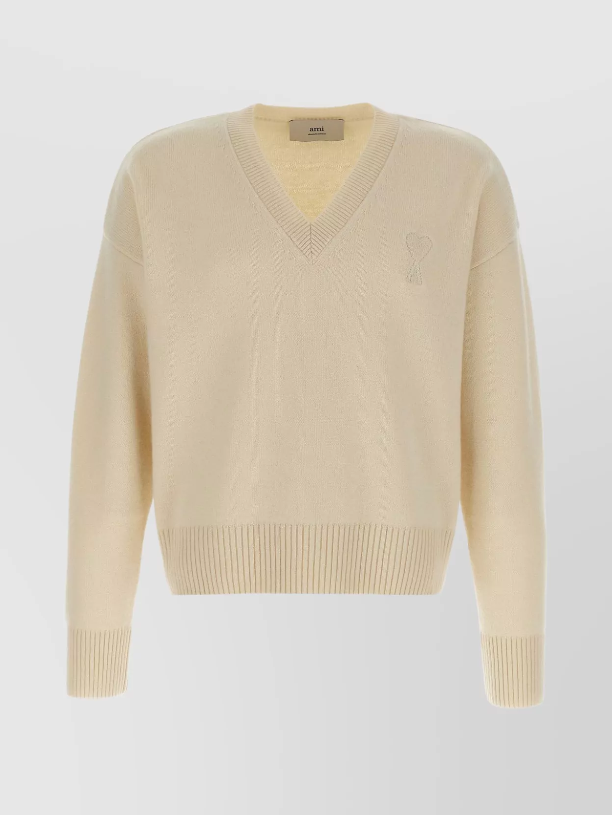 Ami Alexandre Mattiussi Puff Logo Patch Sweater Sweaters And Cardigans Beige In Neutral