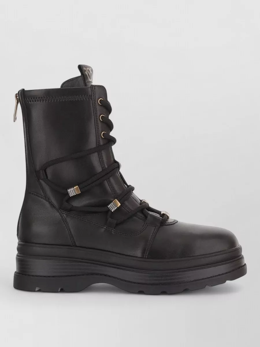 Pinko Leather Platform Lace-Up Ankle Boots