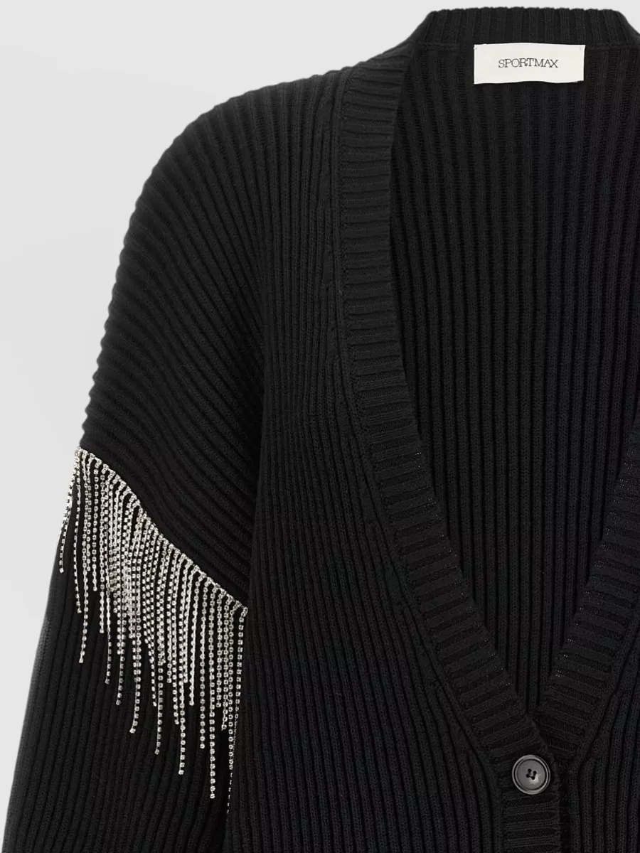 Sportmax Virgin Wool Ribbed V-Neck Cardigan