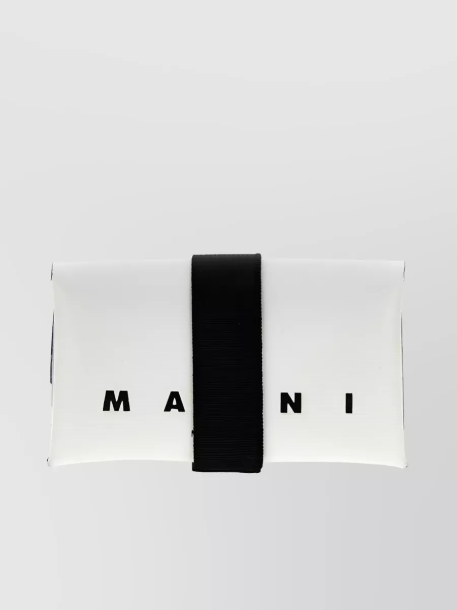 Shop Marni Elasticated Tri-fold Logo Wallet With Card Slots In White