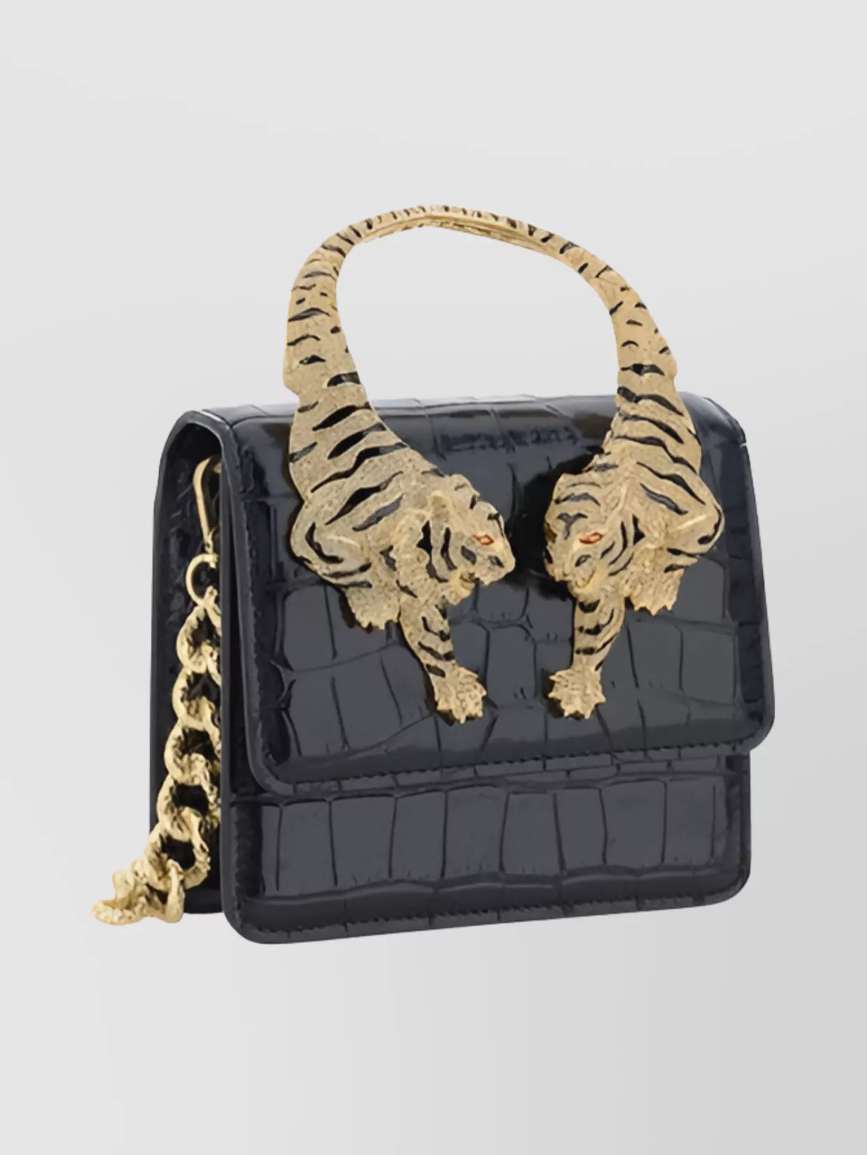 Roberto Cavalli Crocodile Texture Shoulder Bag With Chain Strap
