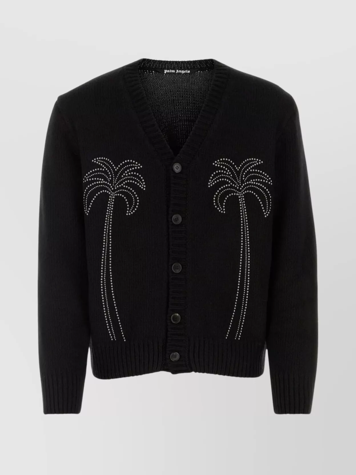 Palm Angels Studded V-neck Cardigan In Black