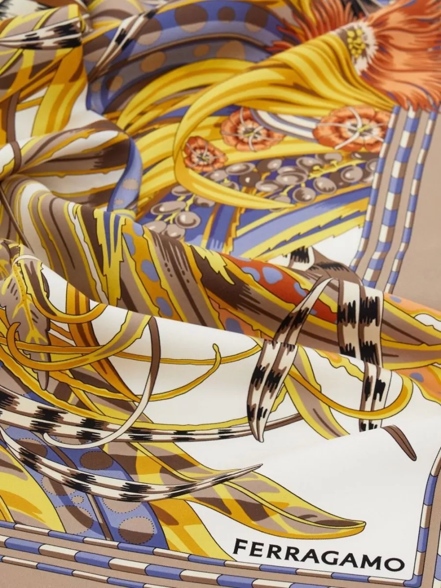 Ferragamo Silk Square Foulard Lightweight Colorful Print