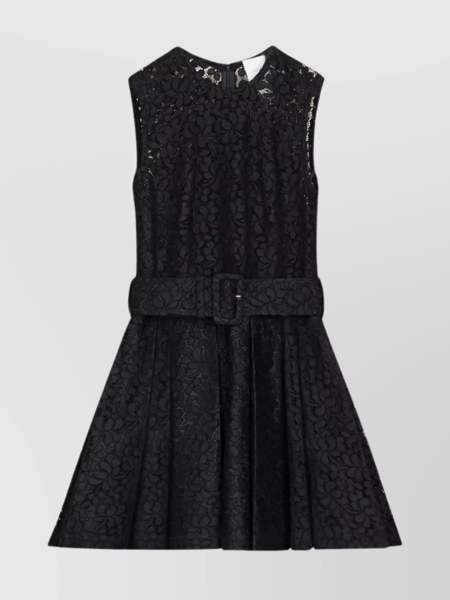 Shop Patou Sleeveless Mini Dress With Flared Hem And Lace Detailing In Black