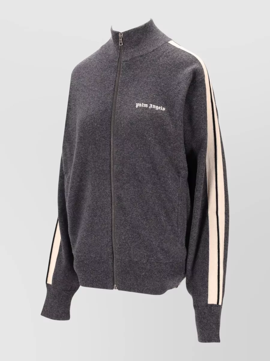 Palm Angels Logo Knit Track Jacket High Collar