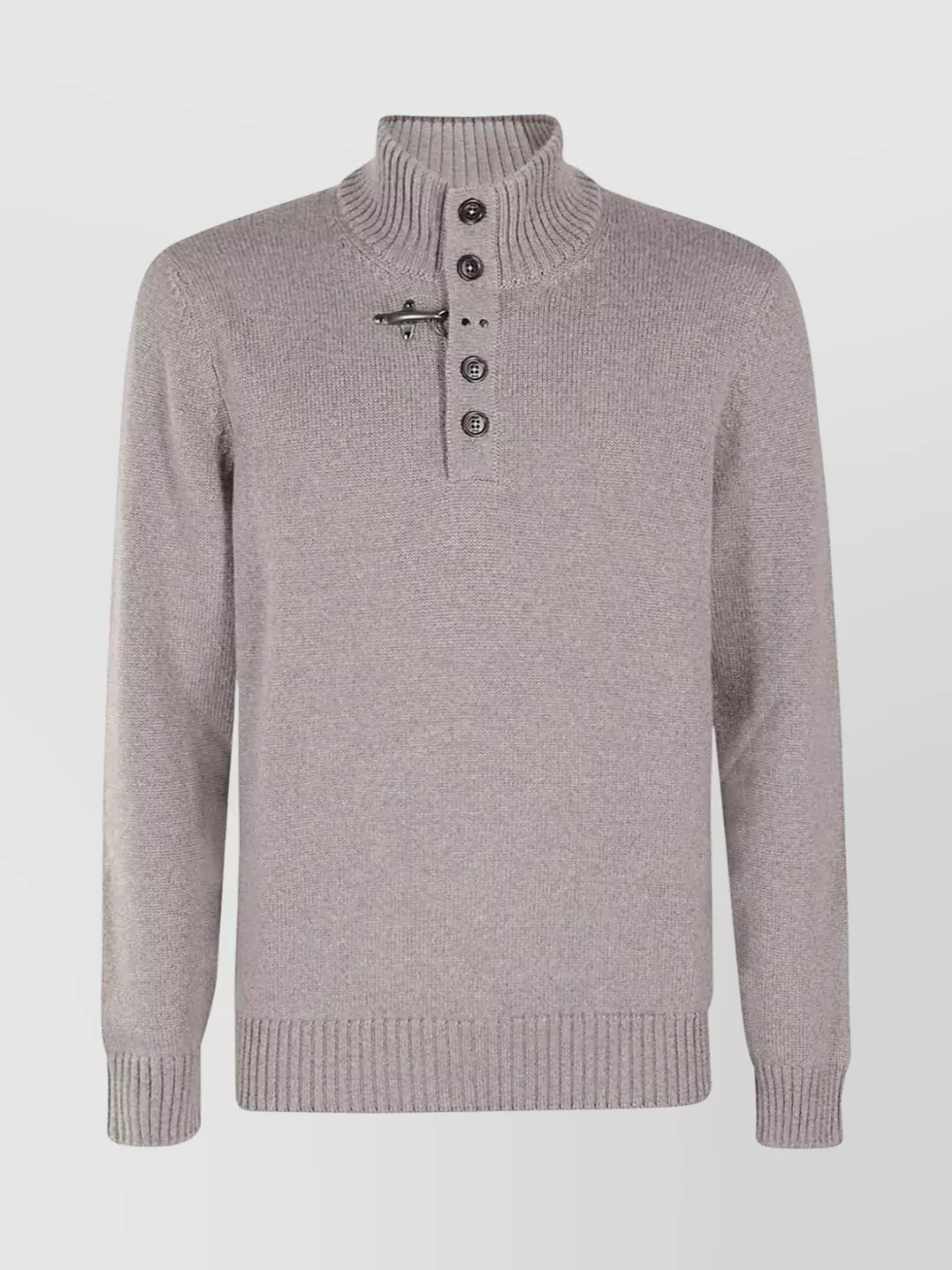 Fay High Neck Sweater Button Detailing In Gray