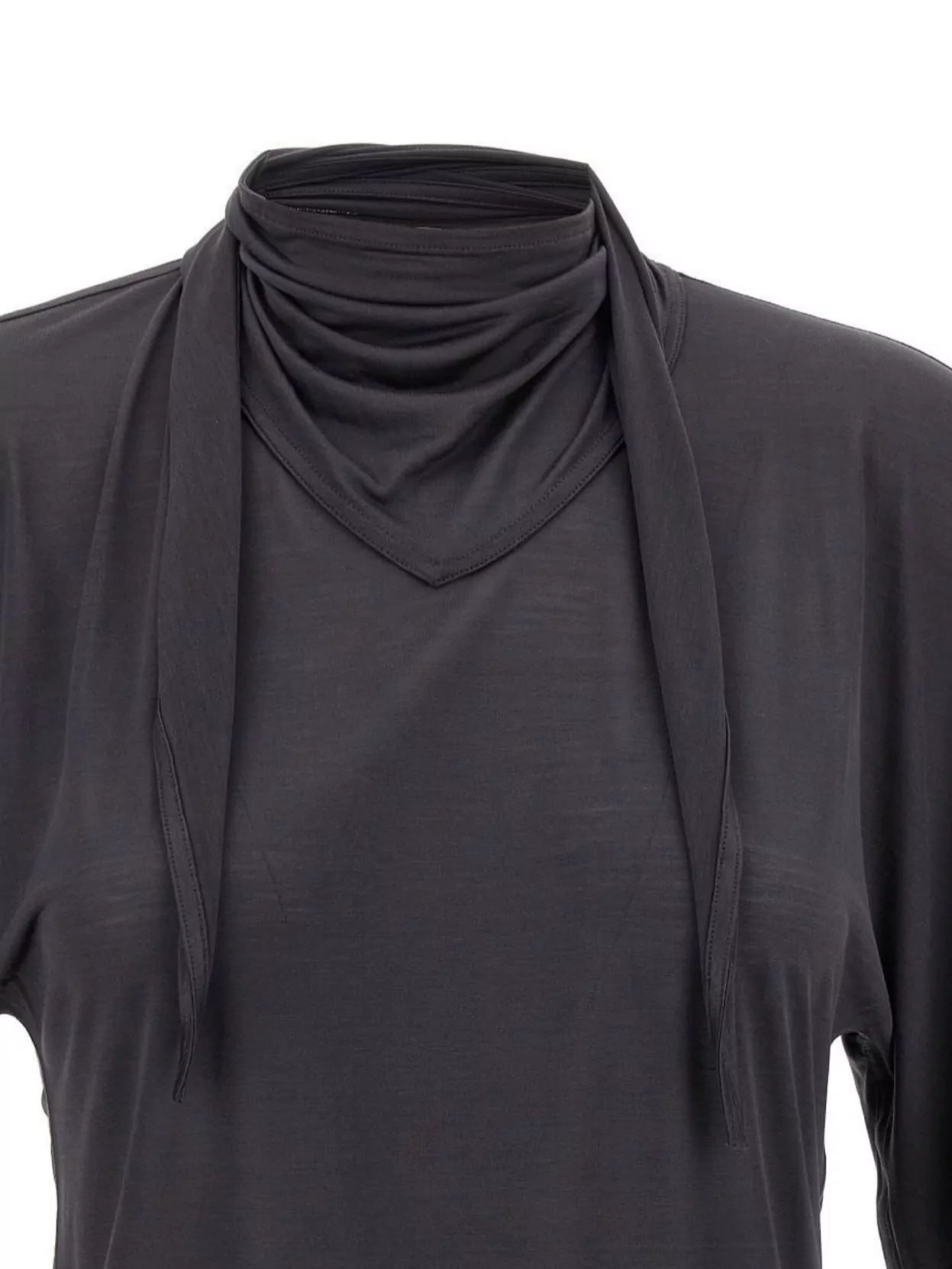 Lemaire Silk Crewneck Top With Knotted Scarf Detail In Black