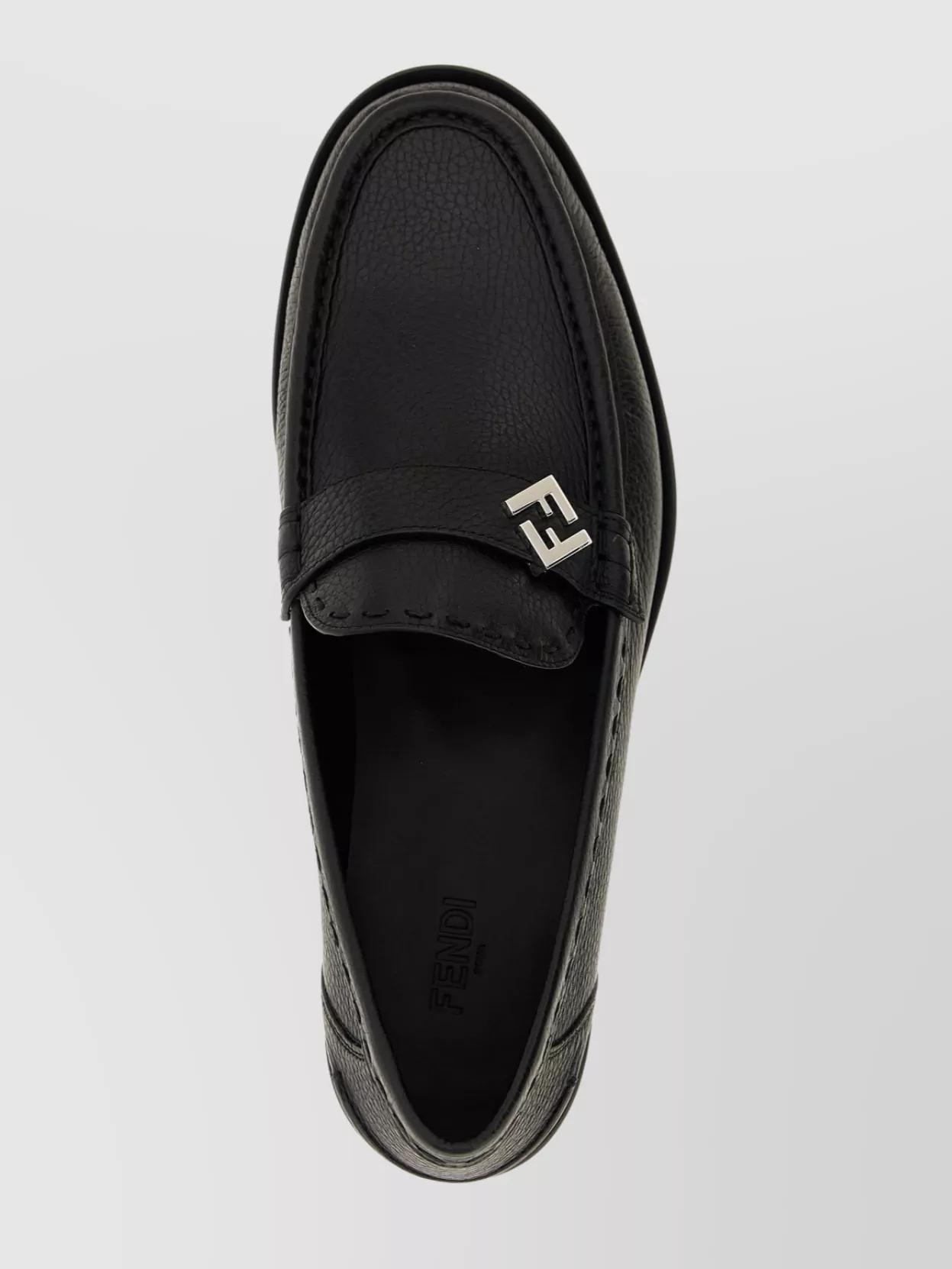 Fendi Round Toe Textured Leather Loafers