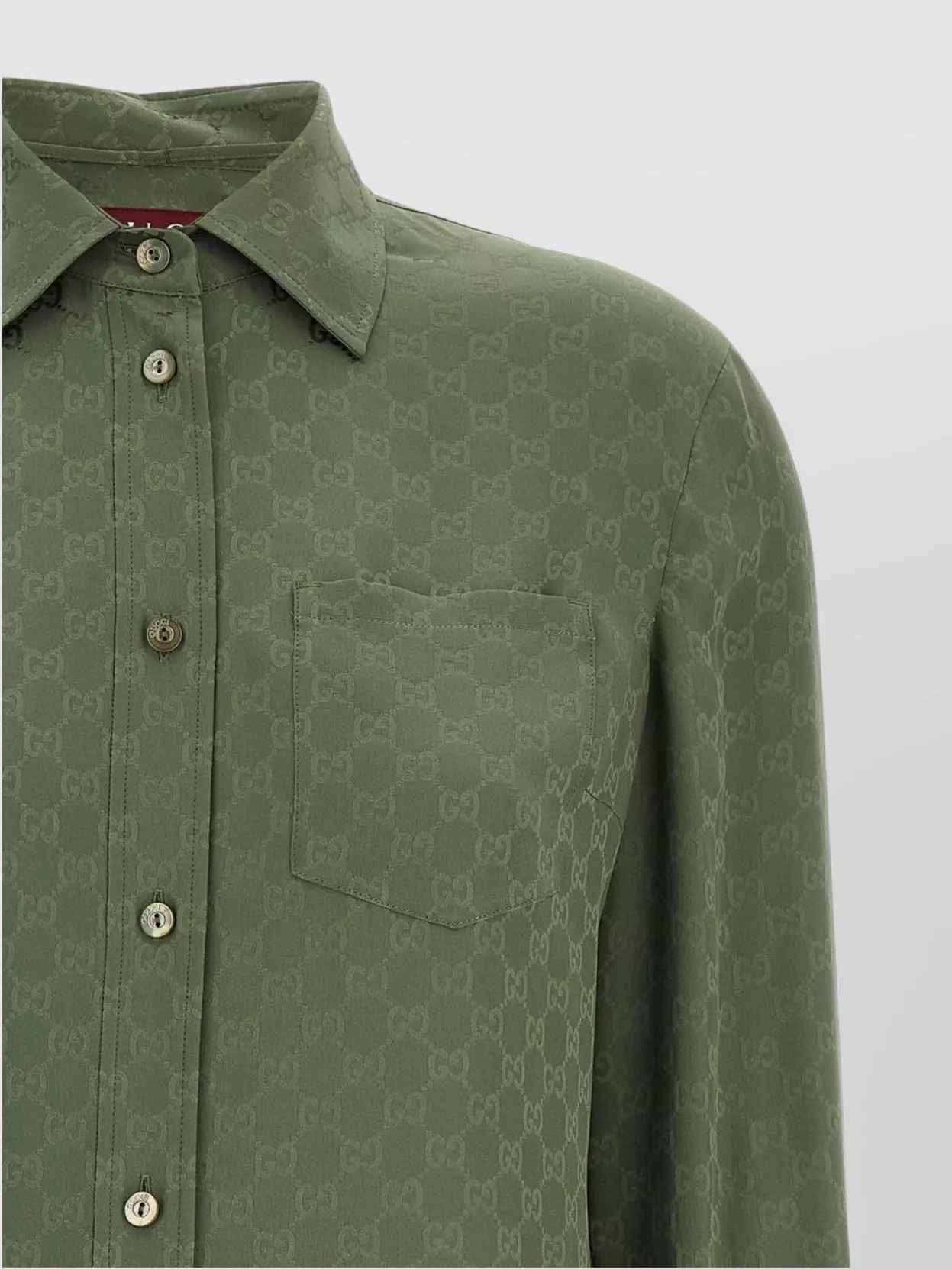 Gucci Monogram Pattern Long Sleeve Silk Top In Green