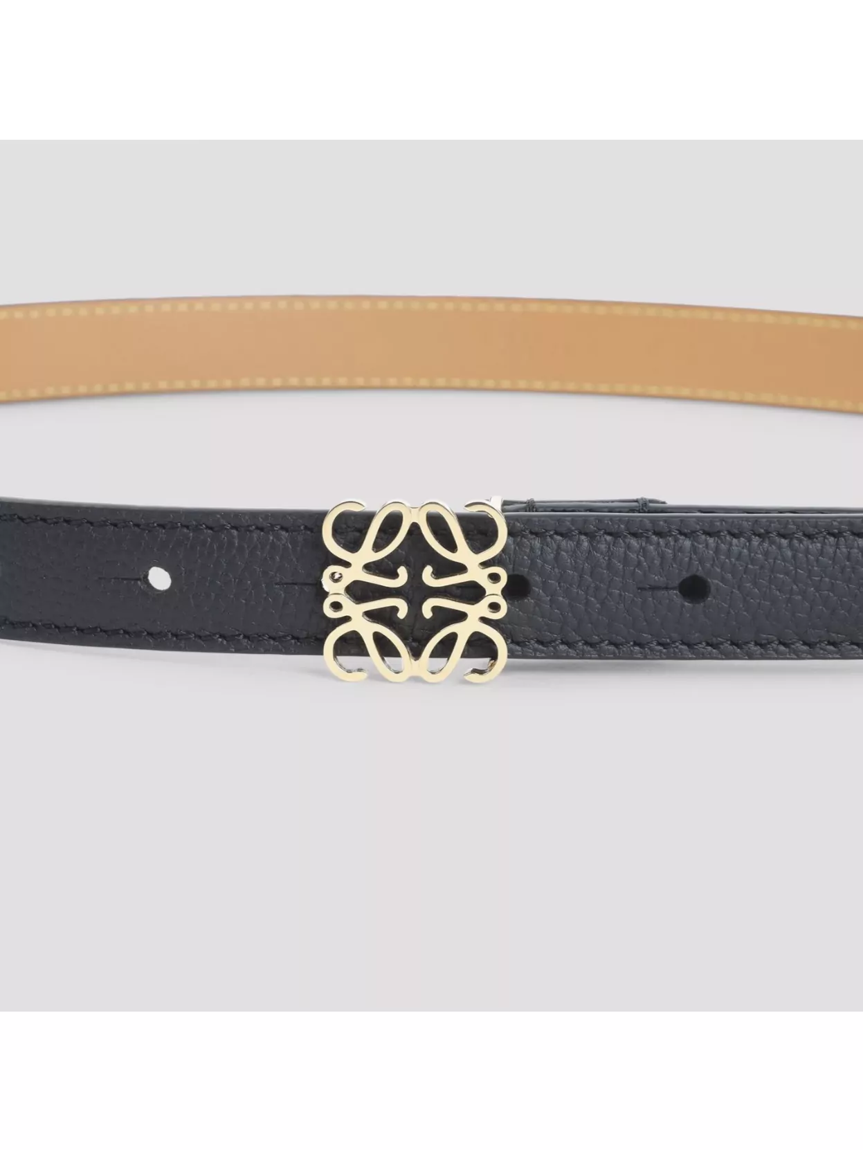 Loewe Textured Calfskin Belt With Gold-tone Buckle In Gray