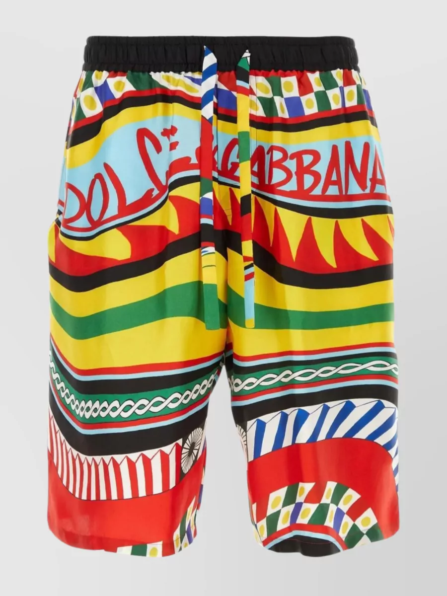 Shop Dolce & Gabbana Silk Carretto Print Bermuda Shorts In Multicoloured