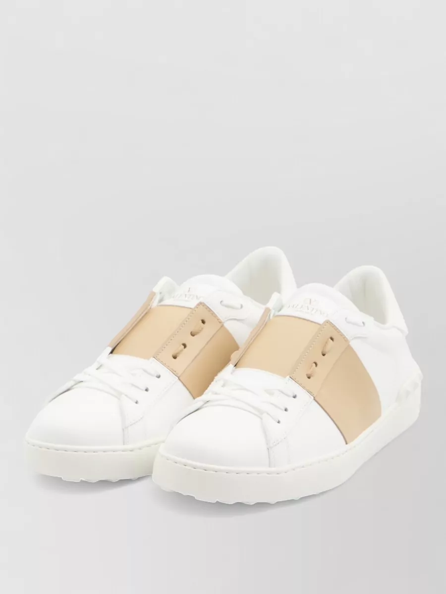 Valentino Garavani Rockstud Sole Leather Sneakers Open Design