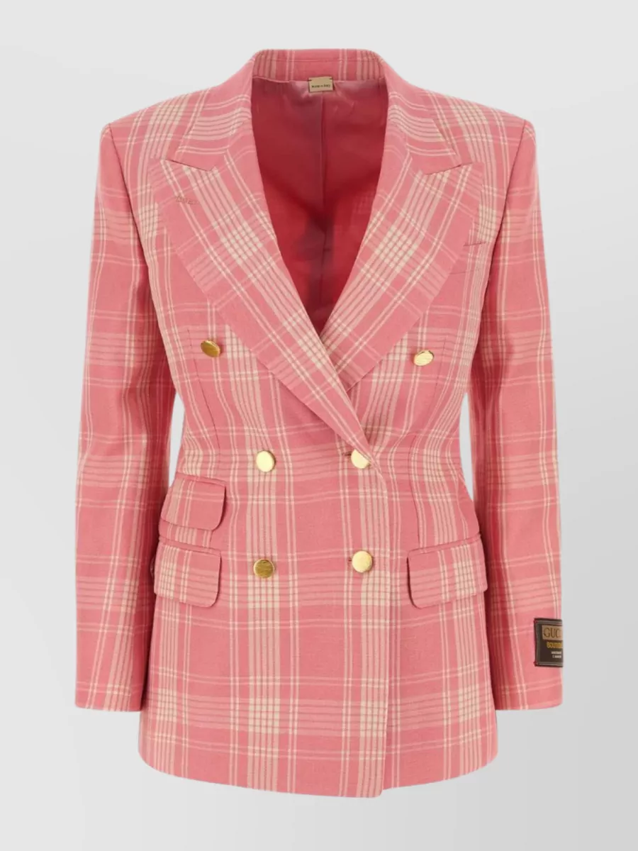 Shop Gucci Structured Wool Blend Blazer With Embroidered Accents In Pink