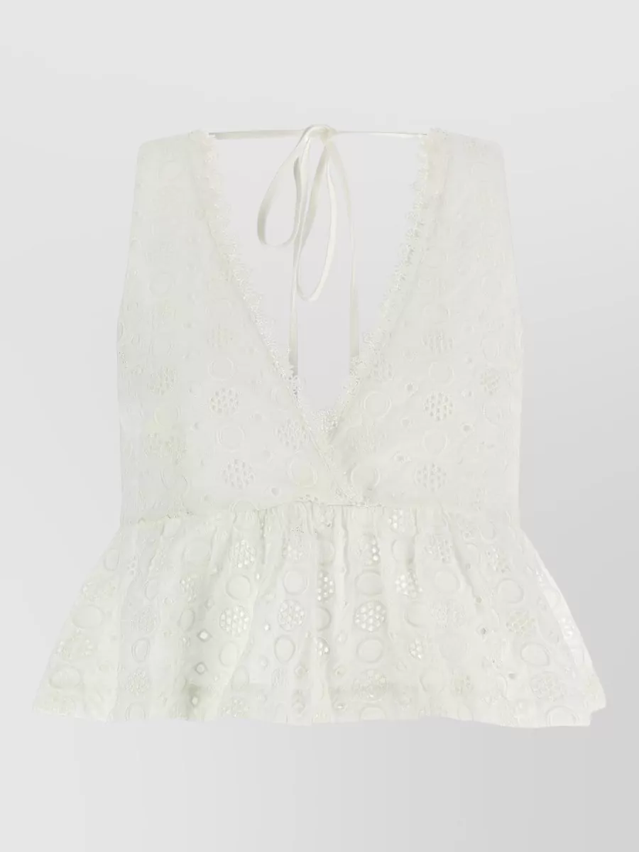 Pinko Kiersten Top Eyelet Lace Peplum Sleeveless In White