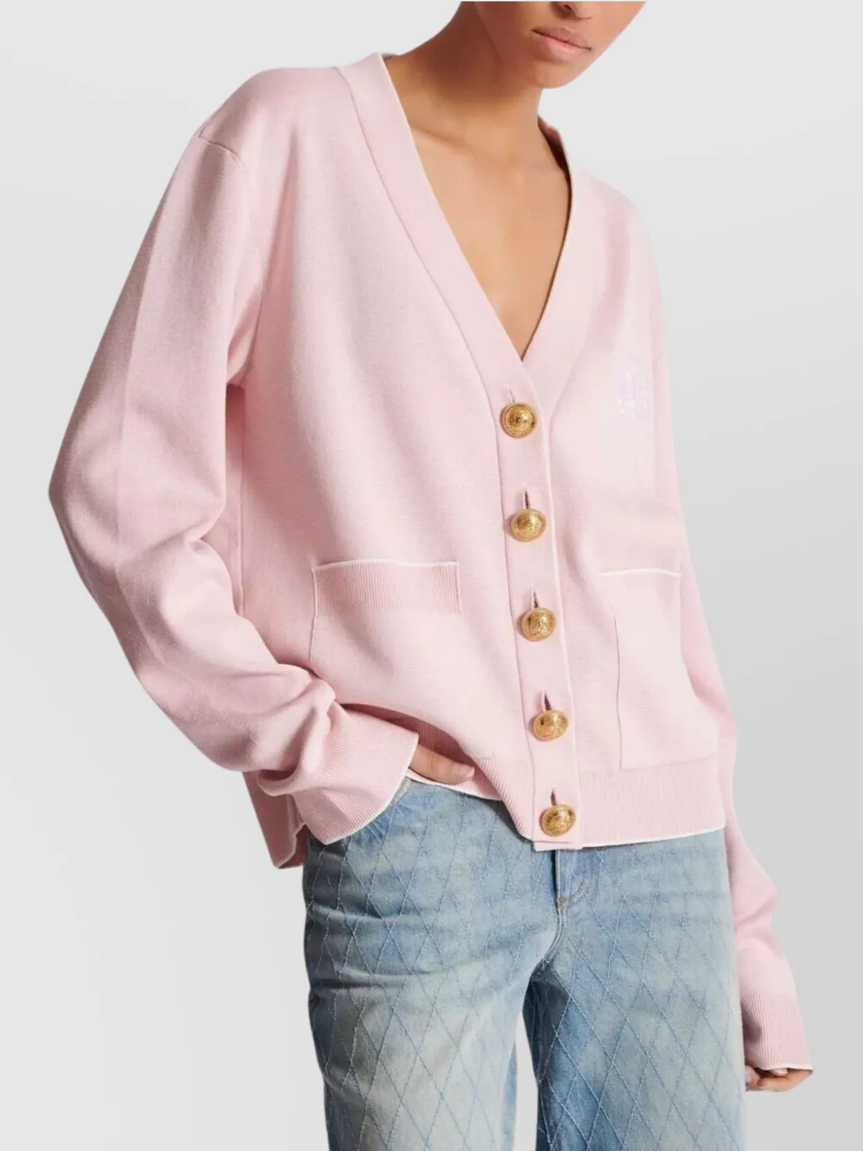 Balmain Emblem Embroidered Knit Cardigan