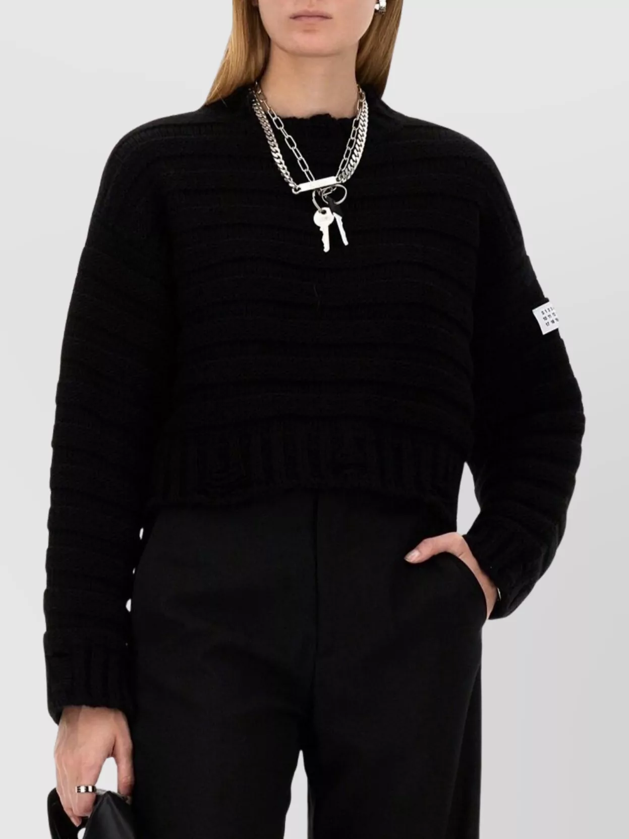 Mm6 Maison Margiela Cropped Chunky Knit Sweater With Crew Neck