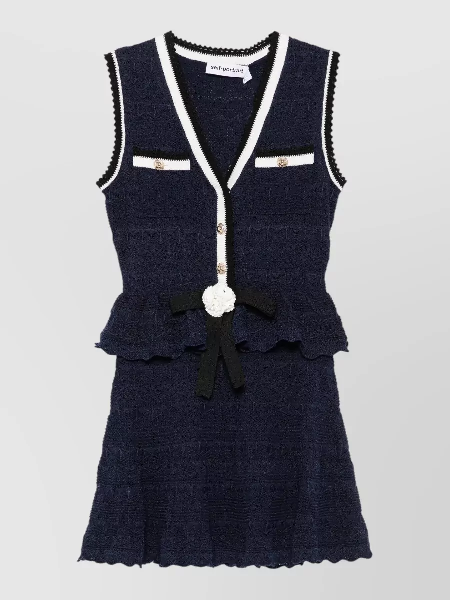 Self-Portrait sleeveless v-neck peplum knit mini dress