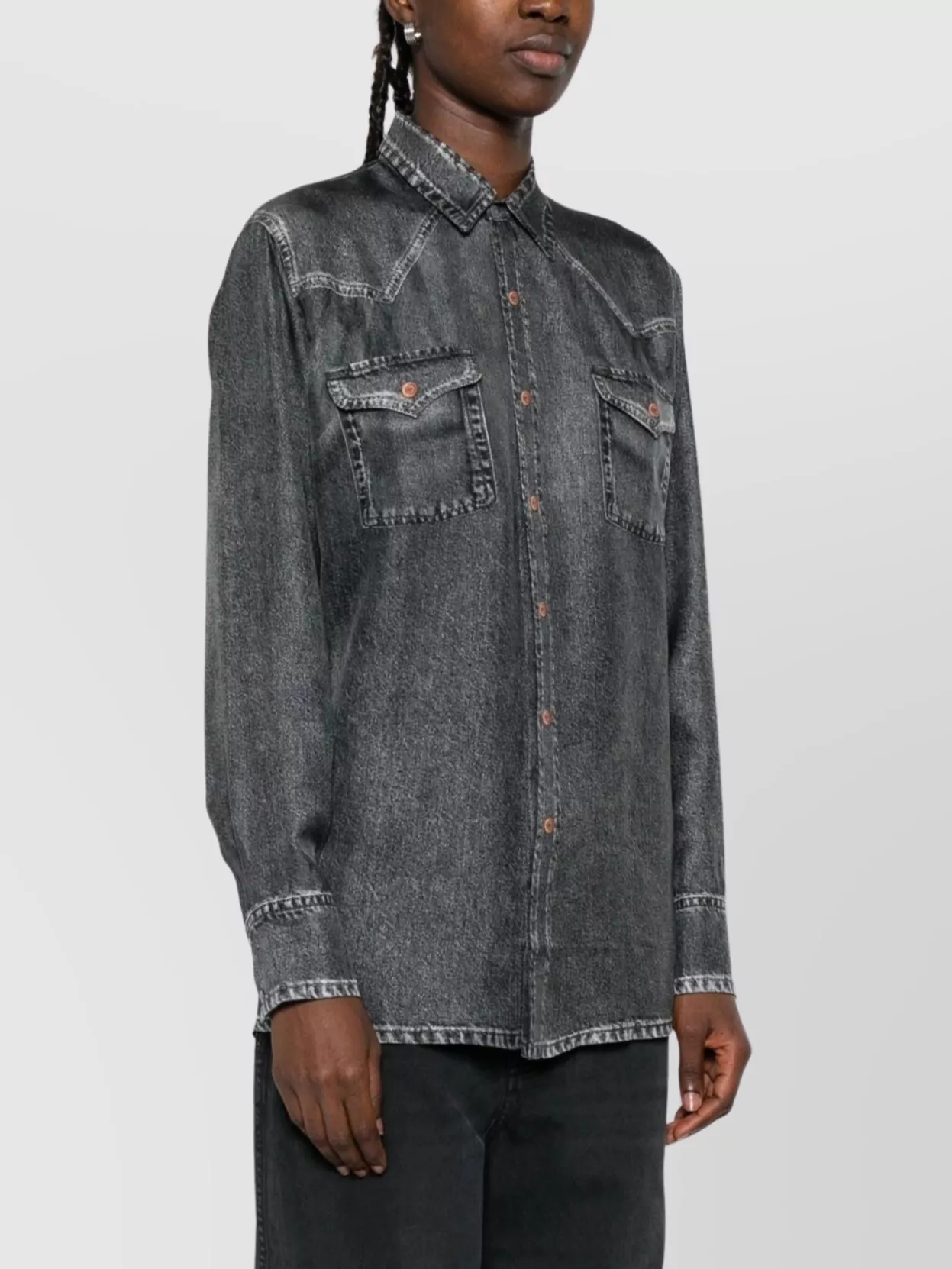 Pierre Louise Mascia Silk Shirt With Denim Pattern And Pockets