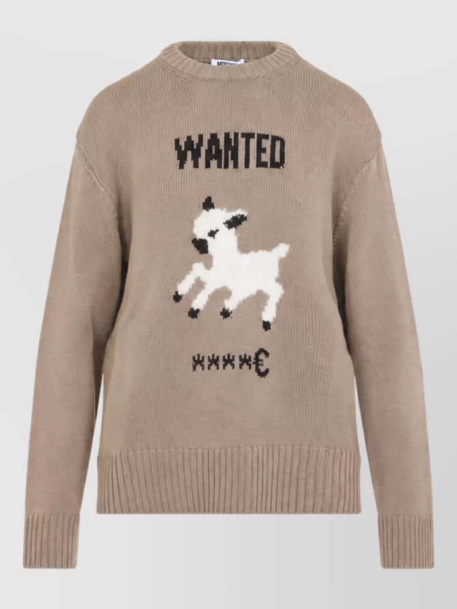 Moschino Virgin Wool Ribbed Crew-Neck Long-Sleeve Sweater