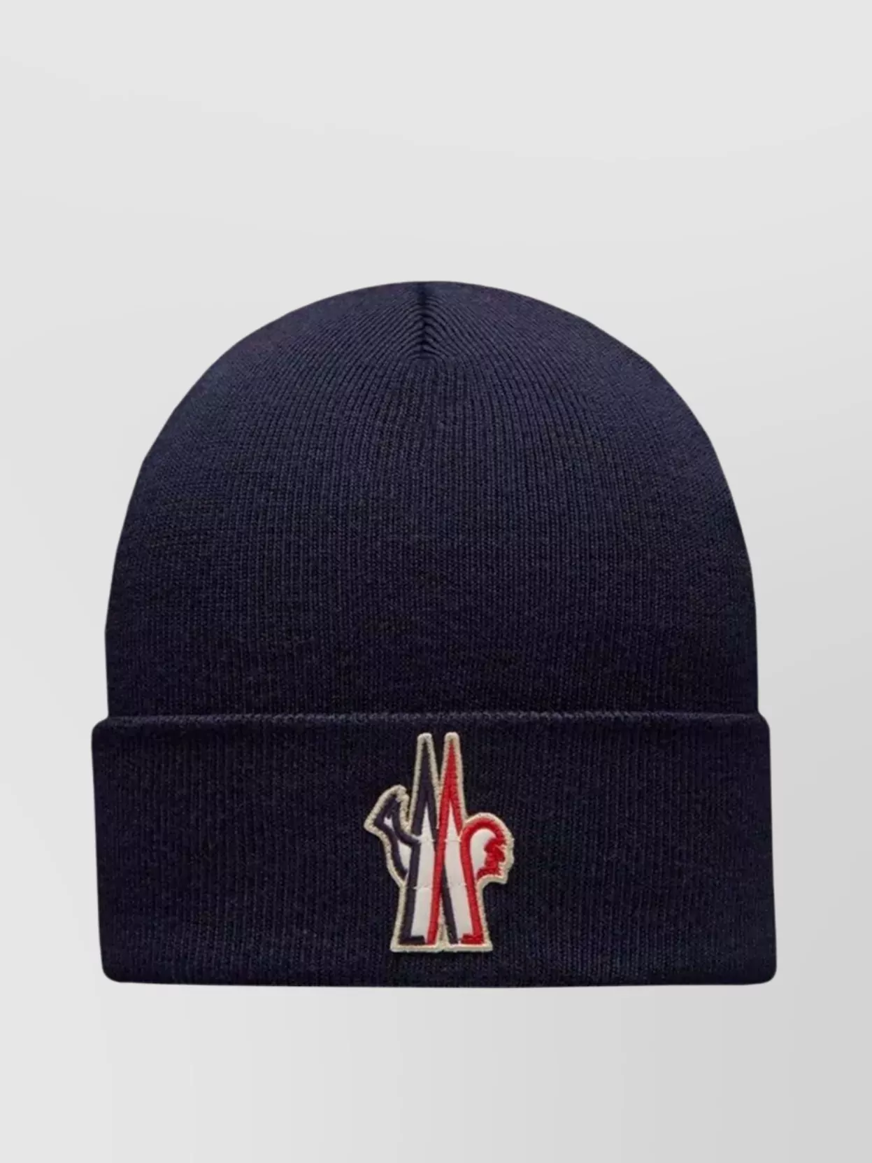 Shop Moncler Ribbed Knit Logo Cuffed Beanie In Blue