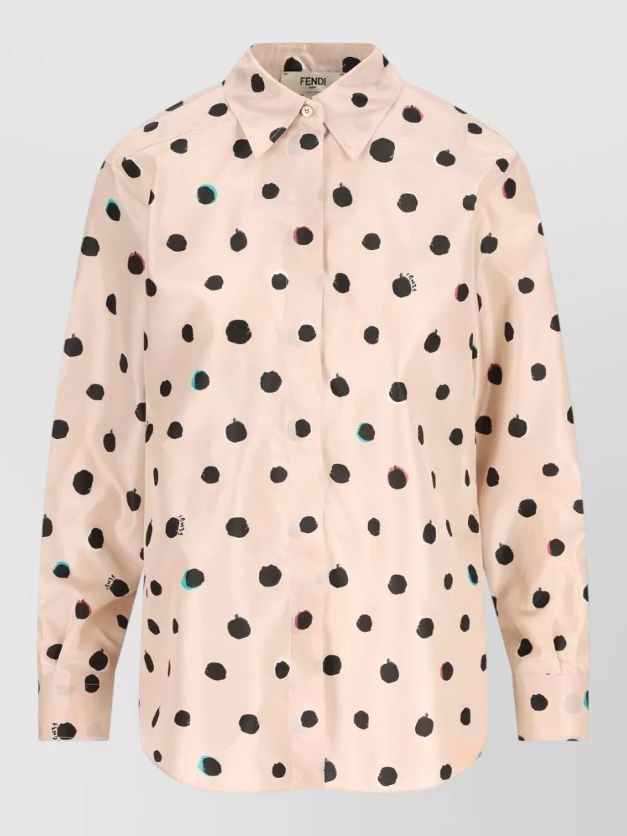 Fendi Silk Shirt Falena Dots Print Long Sleeves In Pink